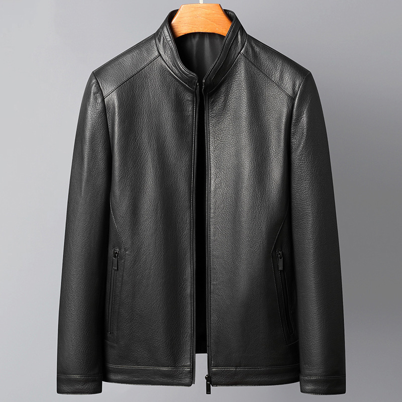 Haining Genuine Leather Men's Top Layer Suede Collar Leather Jacket Casual Business Jacket 2025 Spring and Autumn New