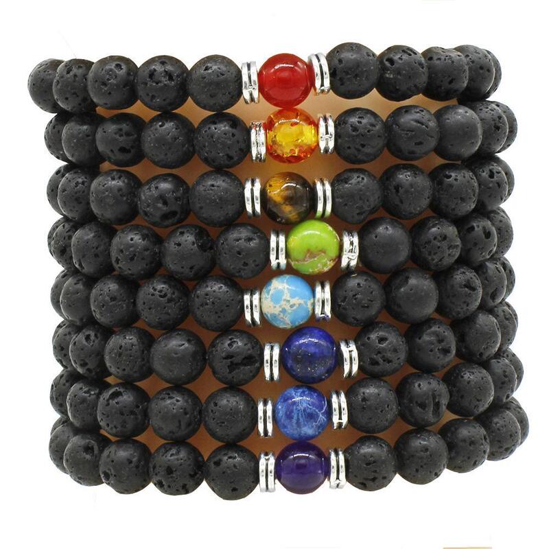 Factory Direct Sales Export Women's Jewelry Accessories 8mm Seven-Marin Volcanic Rock Bracelet Yoga Wheel Bracelet