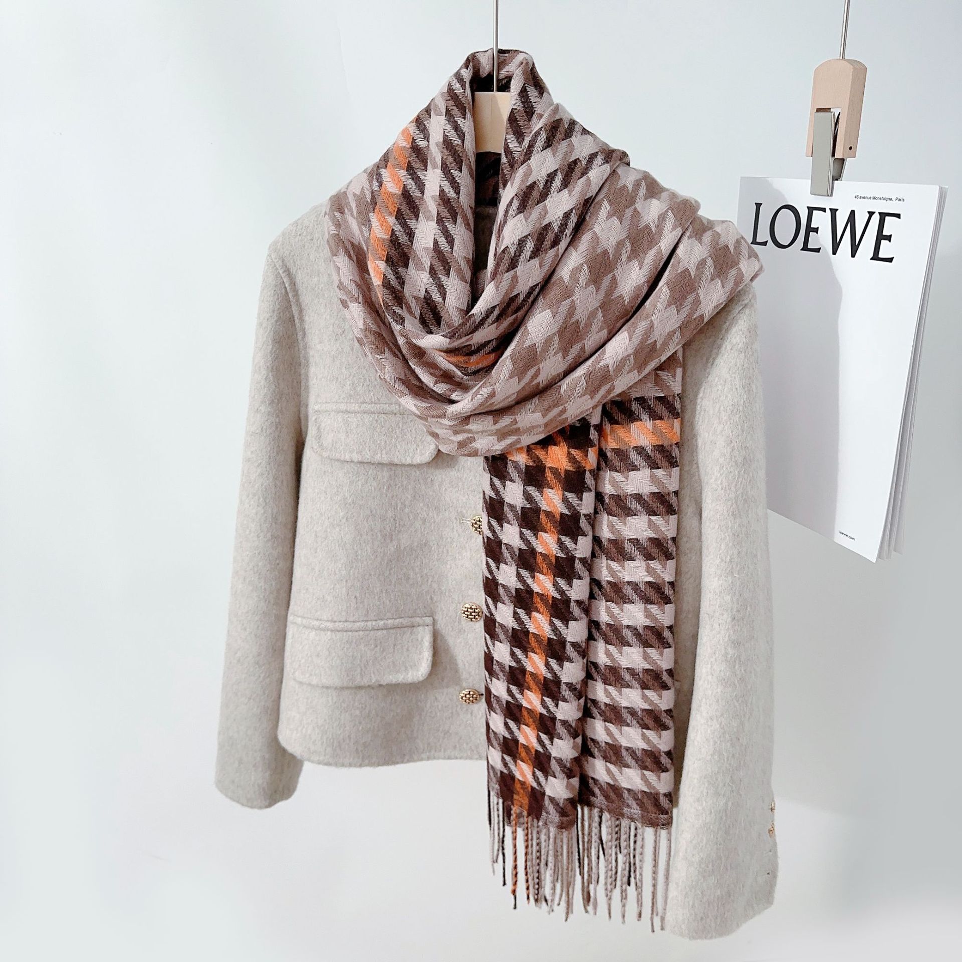 Colores contrastantes bufandas de cuadrillas de pájaros mujeres otoño y invierno imitación de cashmere coreana versátil estudiantes gruesos collar calentamiento velo sopa image 14