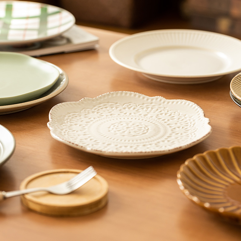 Colección de platos de 8 pulgadas, hogar japonés, plato de comida occidental retro, plato de carne, plato de cerámica, plato de postre, plato al por mayor
