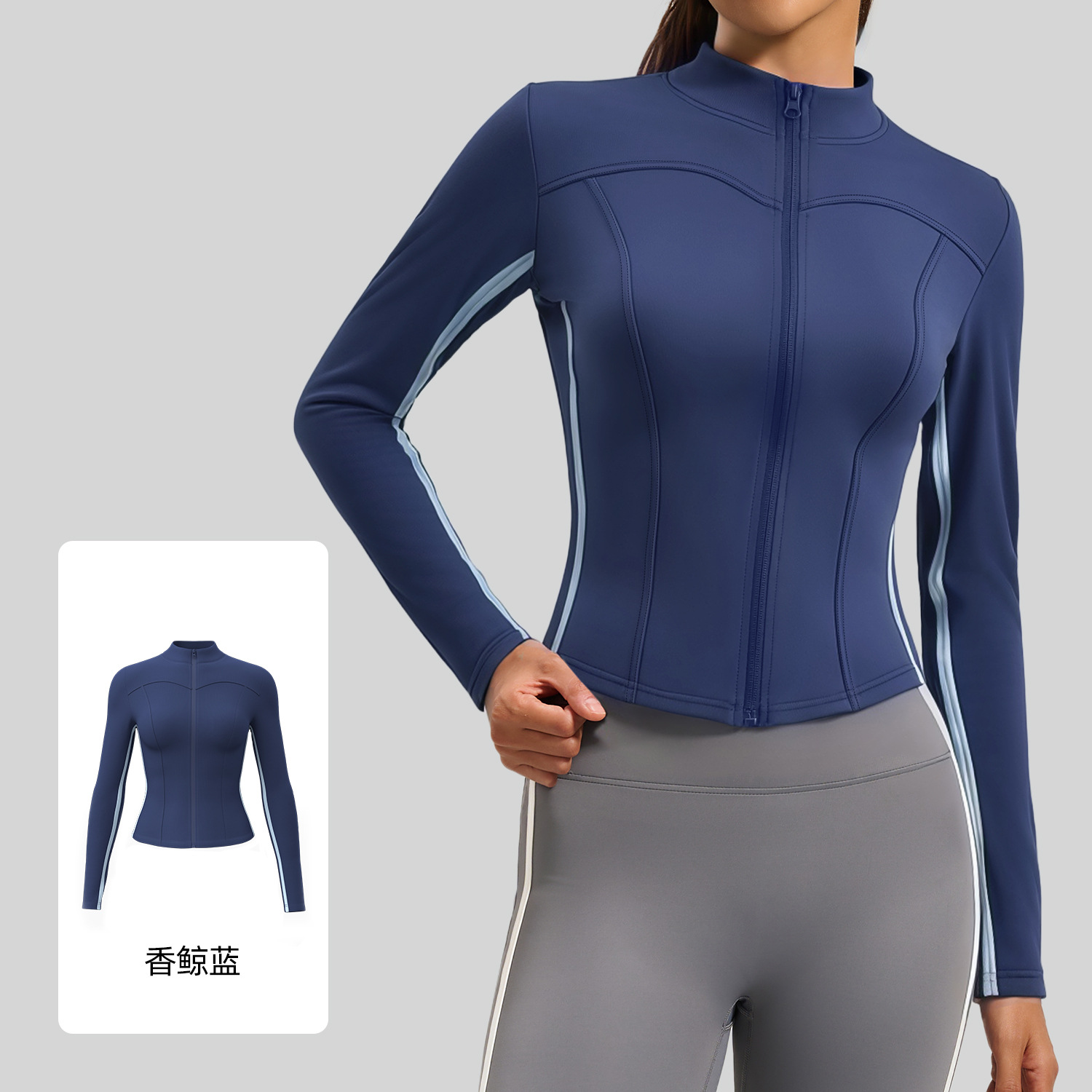 Primavera y otoño nuevo estilo de línea de ropa de yoga de mujer camisa deportiva delgada delgada cuello vertical manga larga correr abrigo de fitness