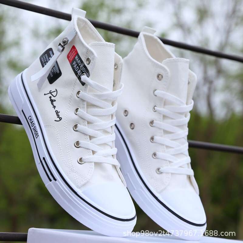 High-top canvas shoes men's shoes summer breathable men's inner height shoes men's casual versatile board shoes white cloth shoes