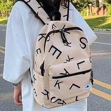 秋季新款撞色书包女日系可爱卡通字母学生双肩包引闪外贸休闲背包