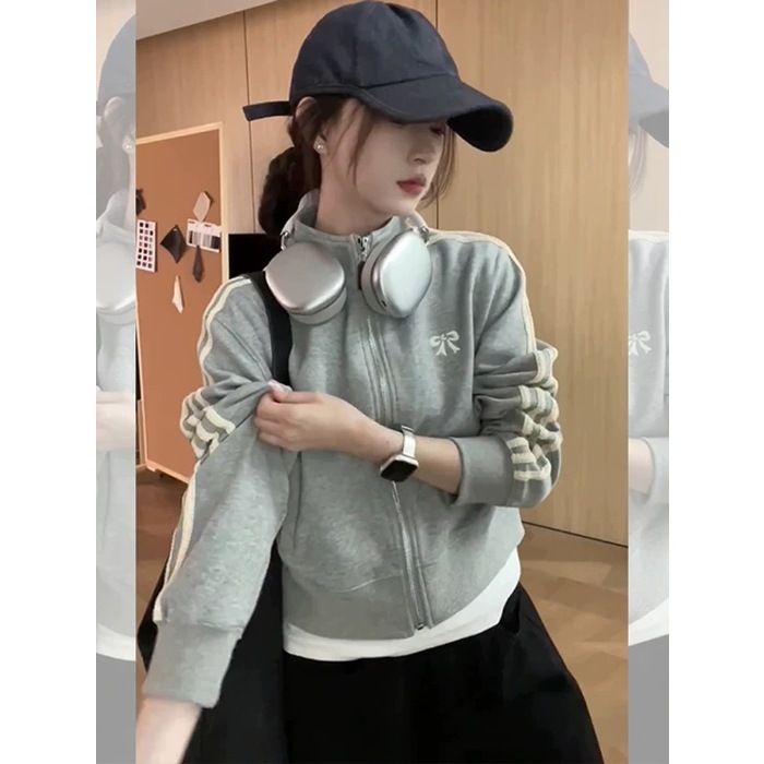 美式短款开衫卫衣外套女春秋款2025新款时尚洋气秋冬立领上衣|undefined