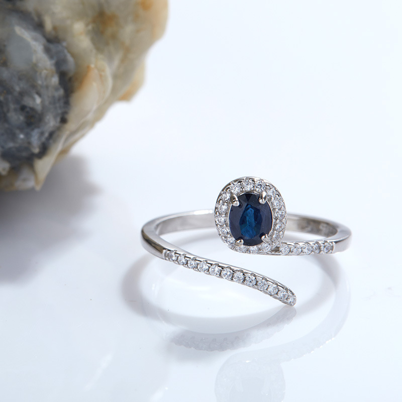 Adjustable Ring Size 1 Piece 925 Sterling Silver Sapphire Geometric Gem September Birthstone Sapphire Zircon Open Rings Rings