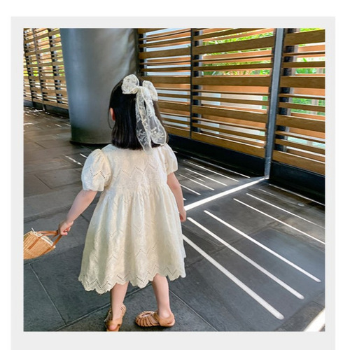 Korean version girls' summer dress new baby girl short sleeve cotton skirt fashionable children lace princess dress wholesale