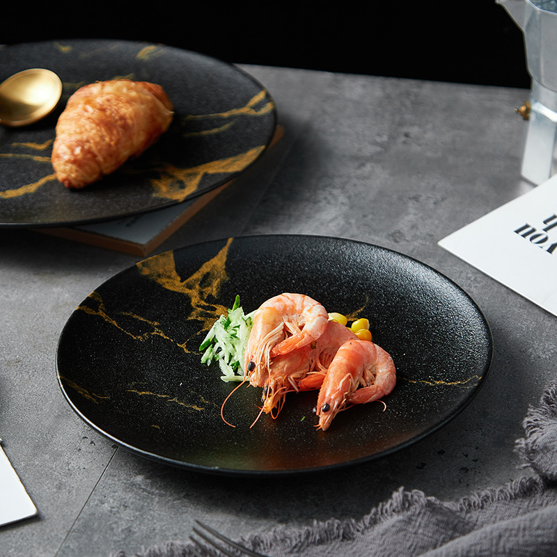 European tableware plate dish household Western meal plate ins style marbling Internet celebrity steak plate plate plate