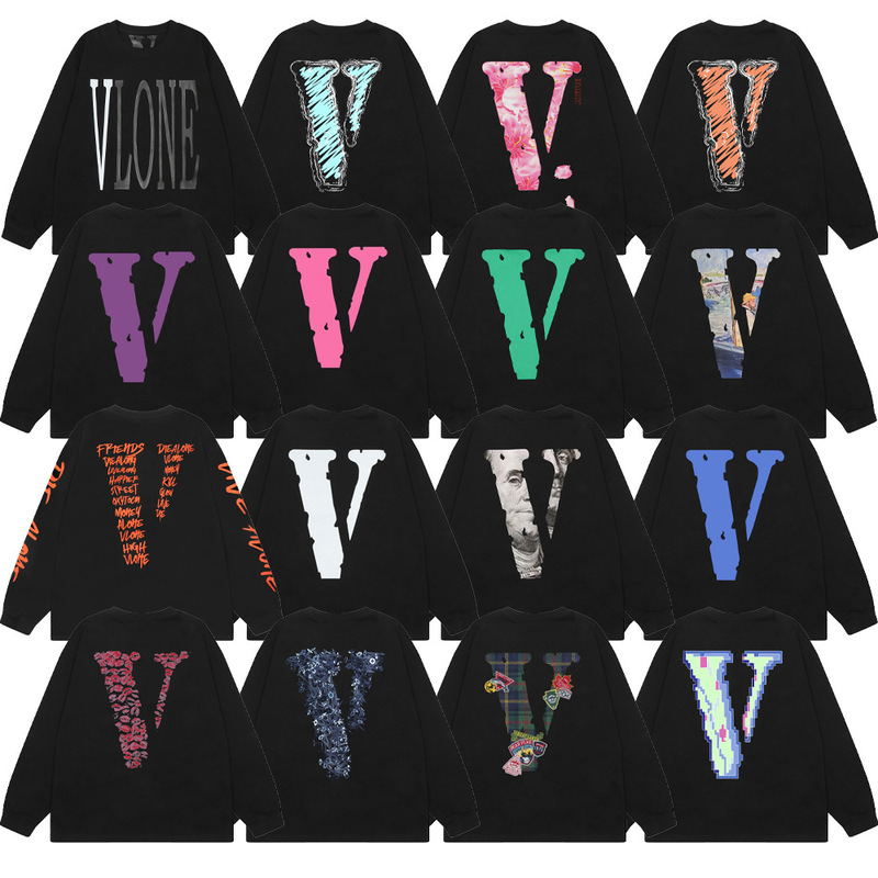 VLONE LAVER US $Big V Niche Trendy Brand American Loose Couple Round Neck Long Sleeve T-Shirt Base Shirt for Men and Women
