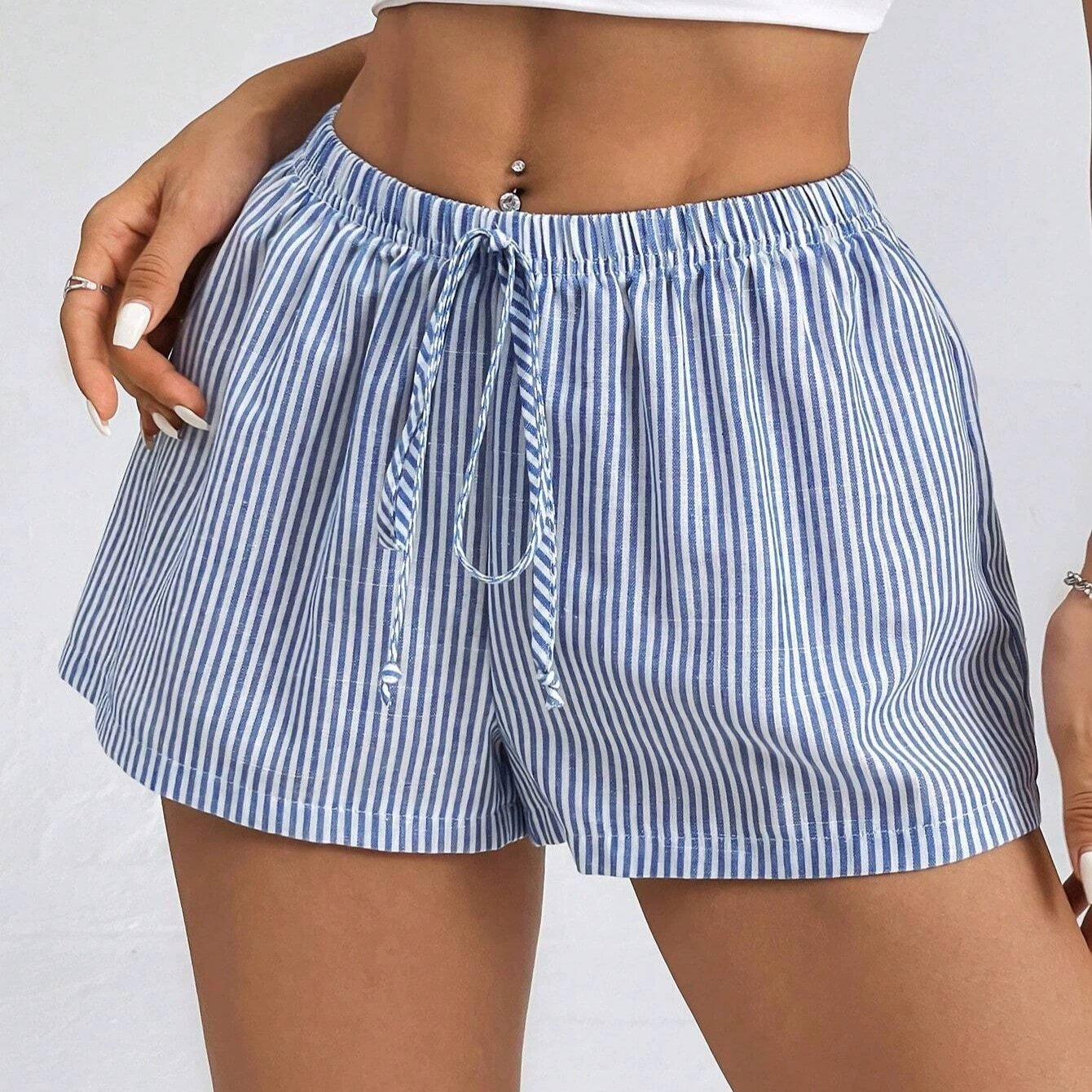 Трансграничная внешнеторговая чистая ветреная основа светлого цвета в полоску обтягивая шнуровка повседневная дикая домашняя брюка девушка свободная и тонкая