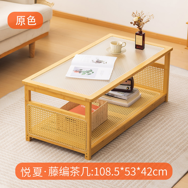 Mesa de centro, mesa rectangular de ratán de bambú, sala de estar, hogar, apartamento pequeño de estilo japonés, mesa de té de nogal moderna simple