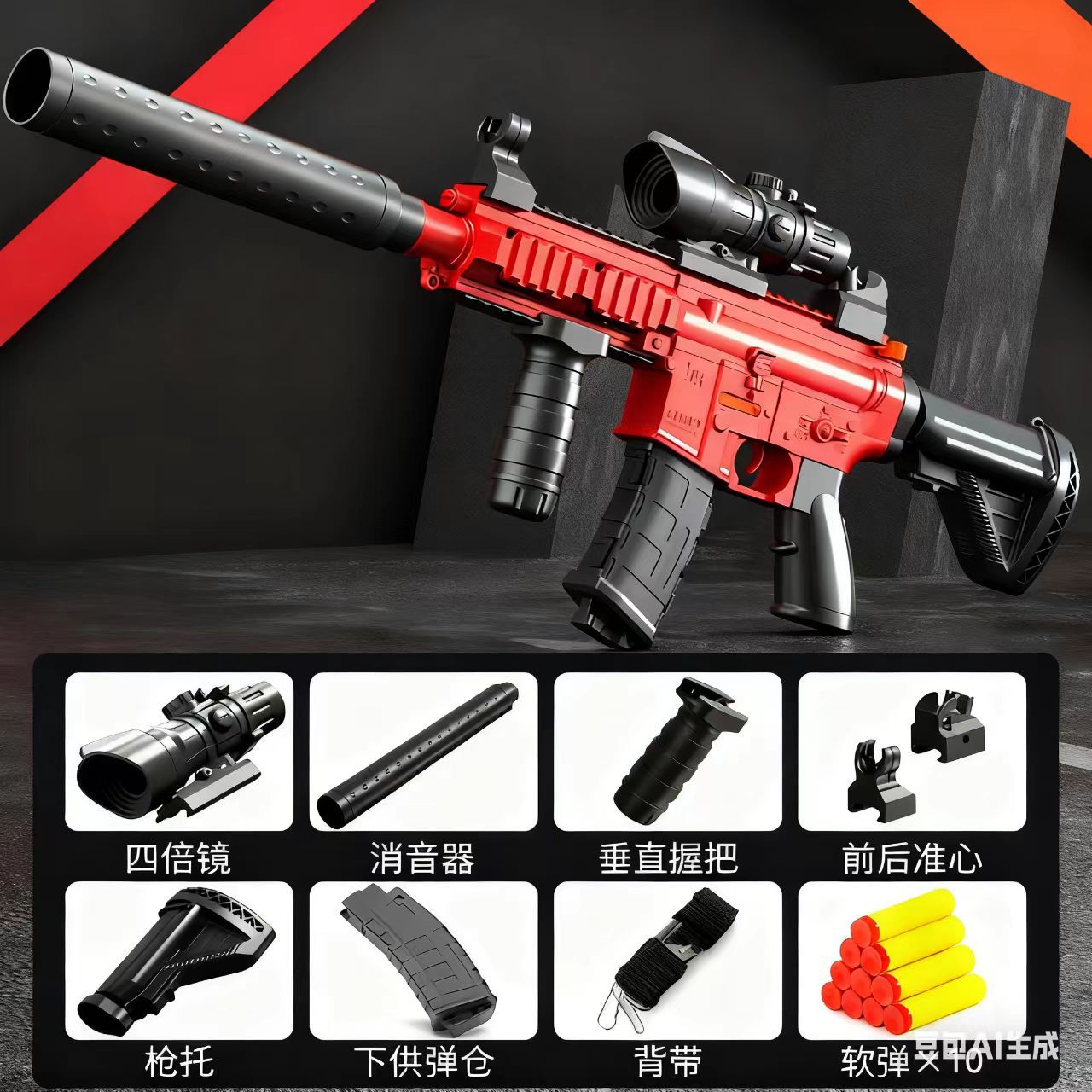 E-commerce box-red-M416 soft bullet gun (standard 10 bullets)