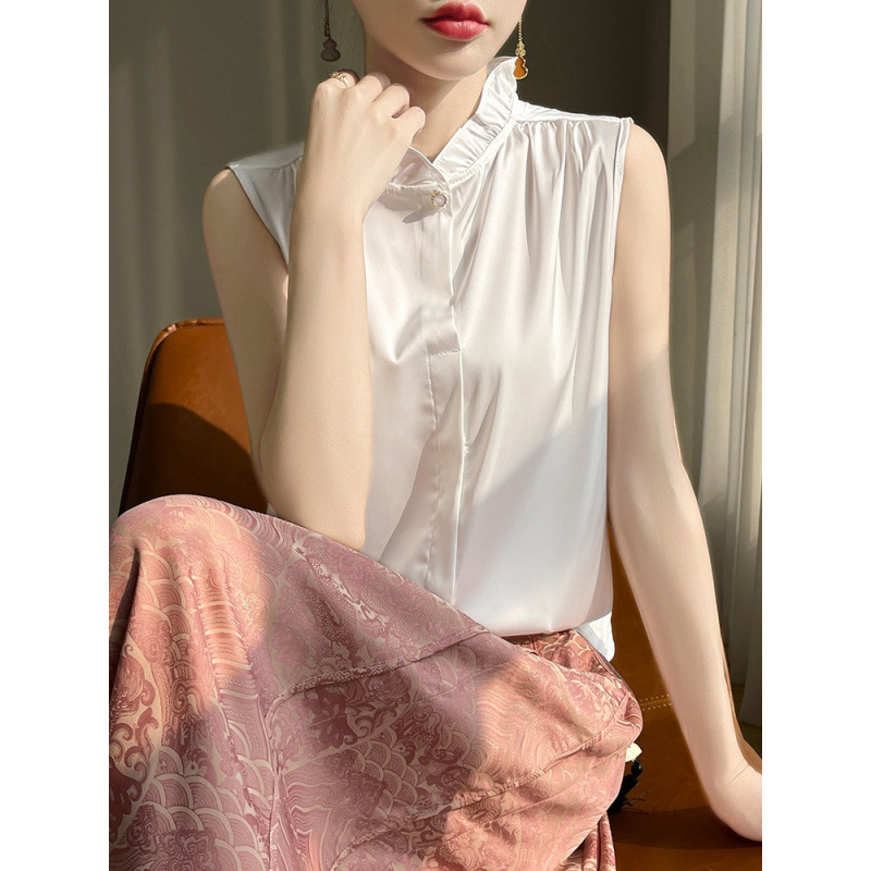 Lace Collar White Sleeveless Shirt Vest for Women, New for Spring and Summer, Versatile Layering Base Shirt for Women