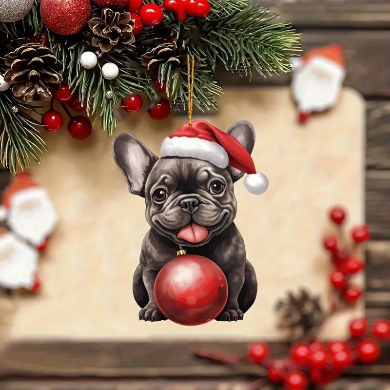 Navidad nuevo adorable cachorro navideño colgante acrílico plano transfronterizo colgante de automóvil llavero colgante