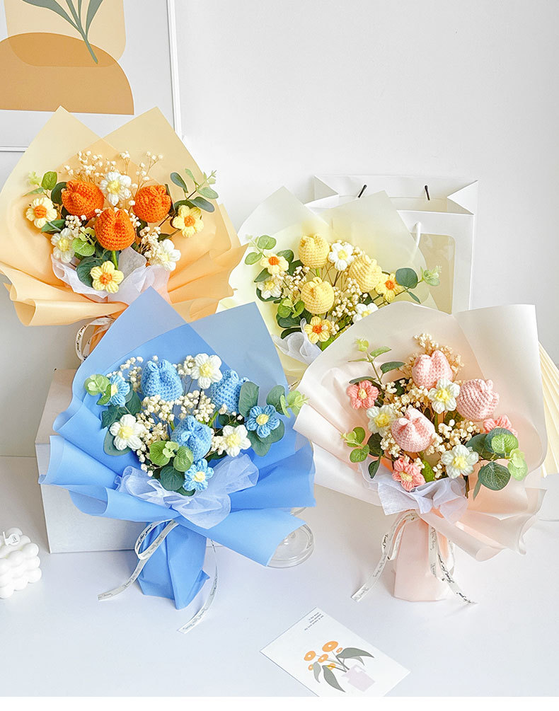 成品手工编织毛线花束礼物