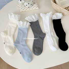 鹿鹿升韩风蝴蝶结棉花边秋冬厚款东大门小腿袜直播小红书潮袜批发