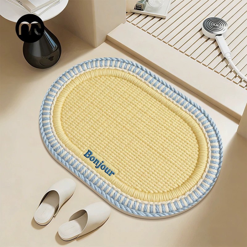 Simple and Fresh-Style Floor Mat for Bathroom Entrance, Decorative Foot Mat, Water-Absorbent and Non-Slip Diatomaceous Earth Mat for Bathroom