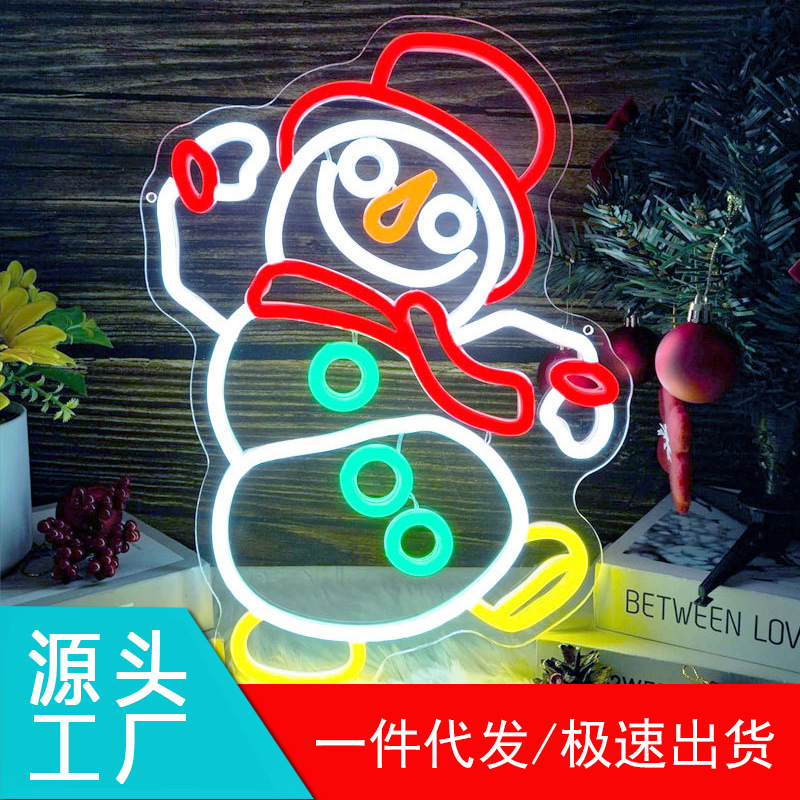 Christmas Dancing Snowman Neon Lights, Dimmable, Christmas LED Signs for Wall Decoration, USB Powered