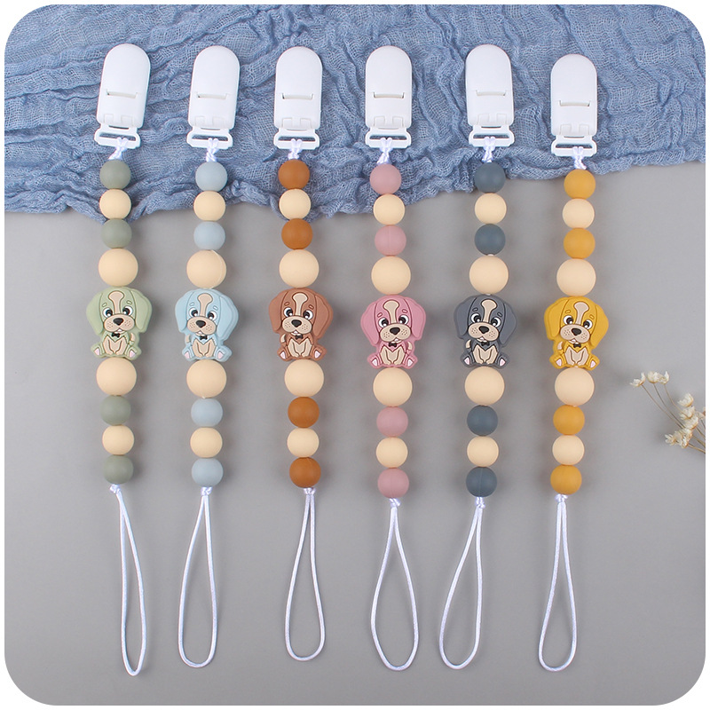 Bebé chupete cadena bebé creativo de dibujos animados animal perro silicona mordedura cadena anti-gota Nuevo