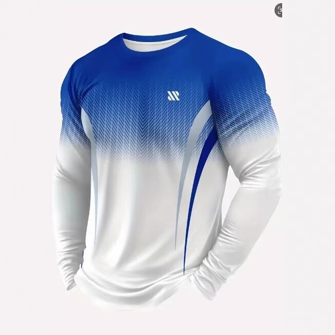 2026 Independent Brand 3D Printed Cross-Border European and American Geometric Pattern Casual Sports Long Sleeve Men's T-Shirt Round Neck Pullover