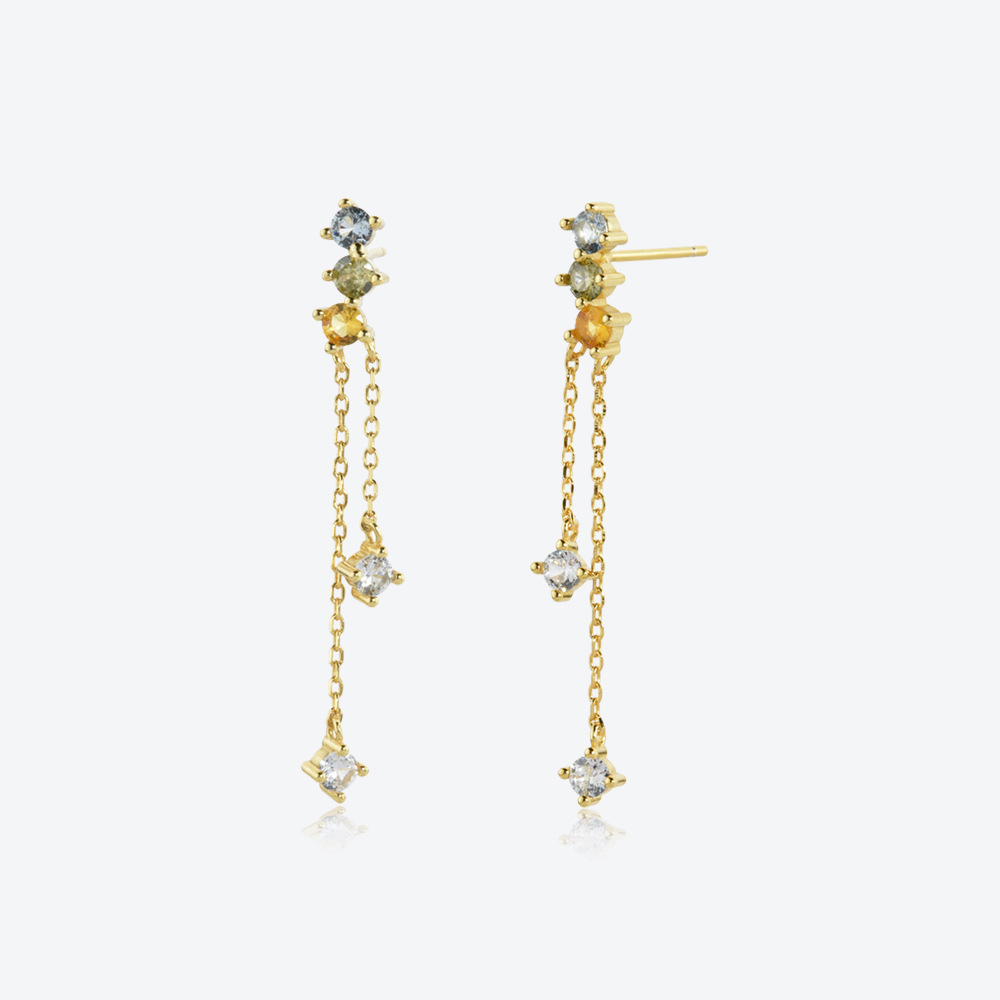 1 Pair Quantity 1 Pair 18K Gold Plated 925 Sterling Silver Zircon Geometric Drop Earrings