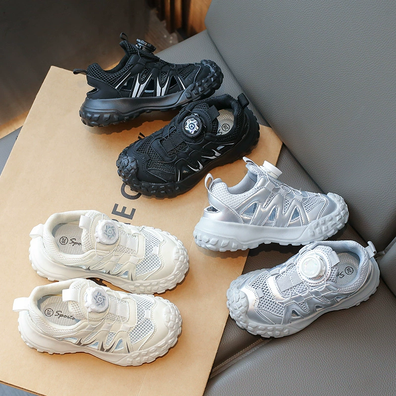 Женская сетчатая обувь 2024 Летняя новая детская полая дышащая повседневная обувь прилив пряжки для мальчиков