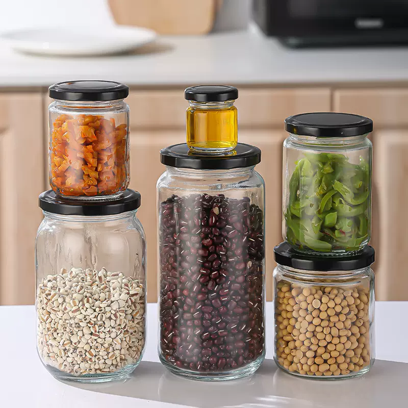 现货批发圆形含盖透明密封玻璃酱菜瓶家用果酒瓶蜂蜜瓶坚果分装瓶