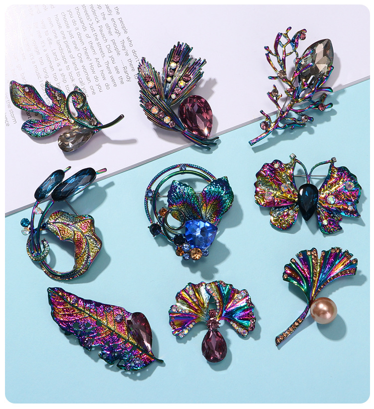 Retro Pin Leaf Flower Alloy Rhinestones Unisex Brooches display picture 2