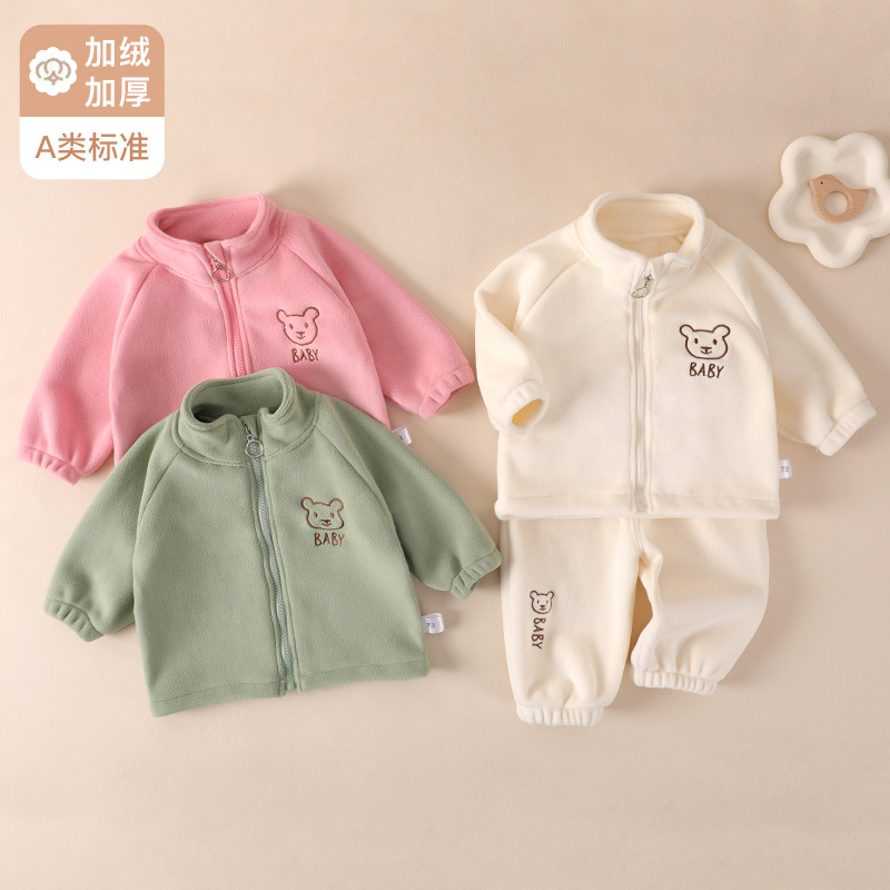 Ollie Velvet Jacket Warm Children's Baby's Clothes suit Outer Wear Warm Autumn Clothes Baby Thickened Men's and Women's fleece-lined