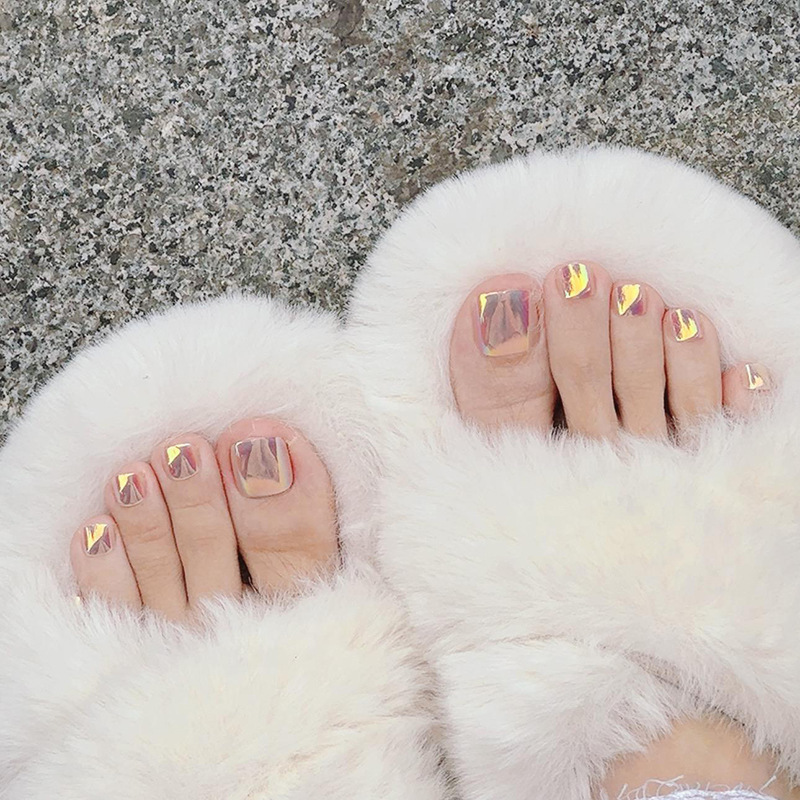 High-grade mirror Moonlight powder toenails wearing nail art magic color Aurora White toenail nail piece detachable finished product High-grade mirror Moonlight powder toenails wearing nail art magic color Aurora White toenail nail piece detachable finished product