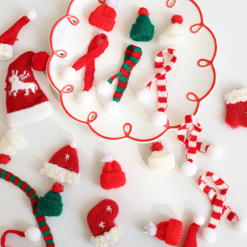 Navidad de peluche lana felt guantes bufandas sombreros de Navidad joyas decoración navideña colgante árbol de Navidad al por mayor