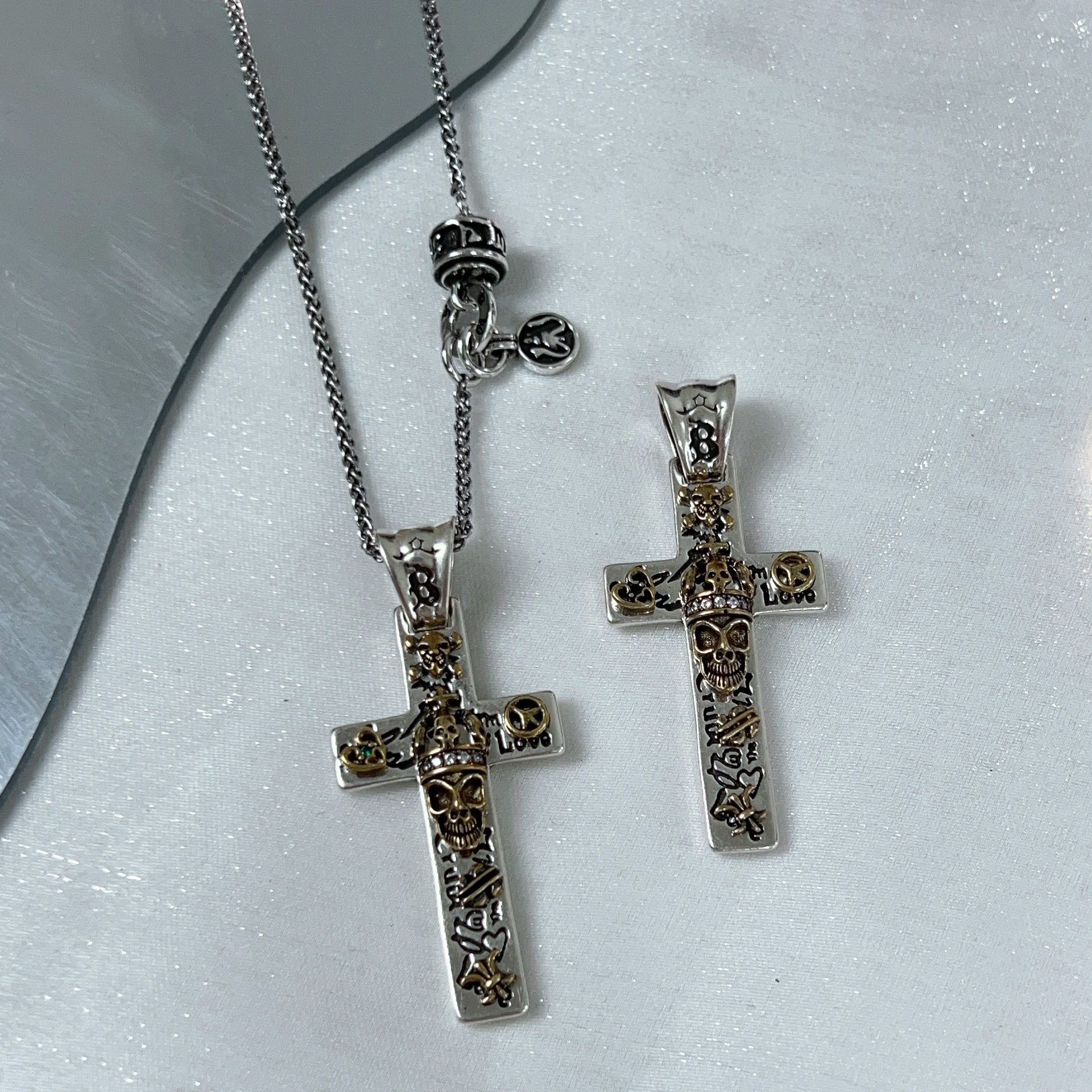 Nuova collana con ciondolo a forma di croce con teschio scuro da uomo, semplice e alla moda, con catena per maglione hip hop_voghion.com