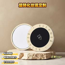 新款可旋转金属化妆镜圆形创意360°滑盖梳妆镜高档便携化妆镜子