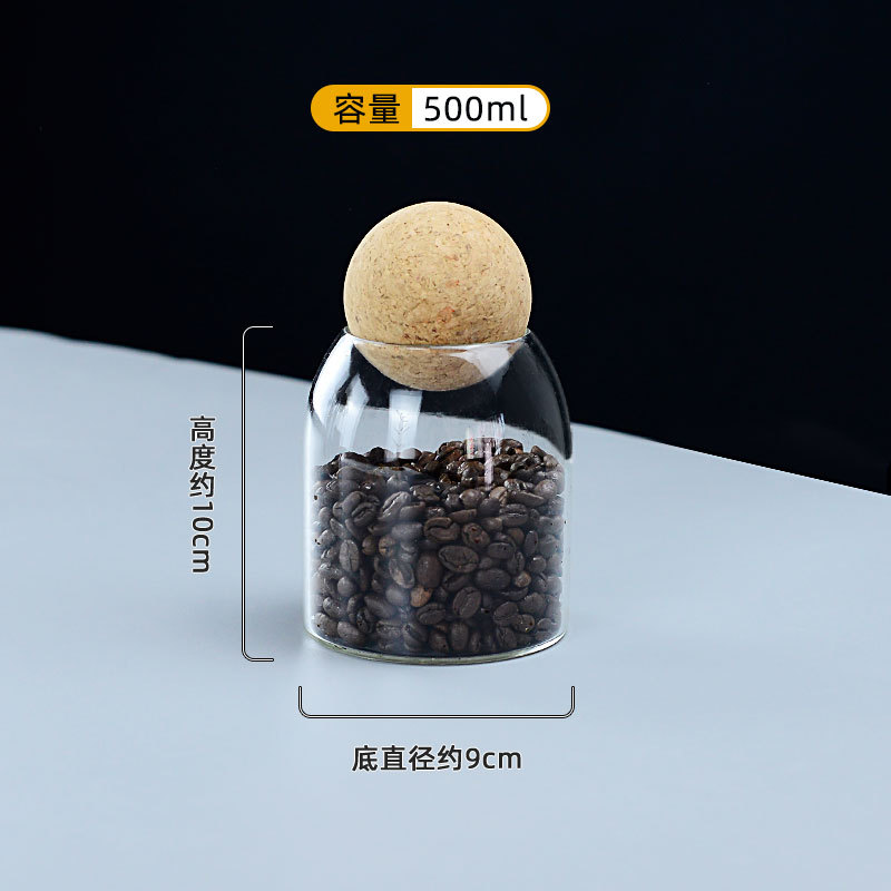 Frasco de almacenamiento de vidrio transparente tarro de té frasco de vidrio de corcho esférico Frasco de almacenamiento de granos de frutas secas de cocina
