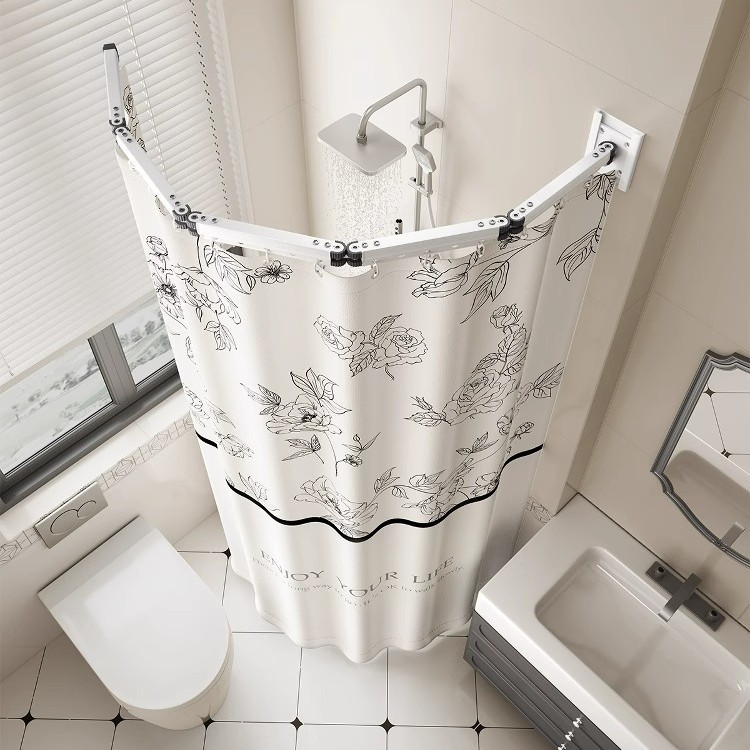 可折叠浴帘弧形浴室卫生间干湿分离法式窗帘隐形防水新型淋浴隔断