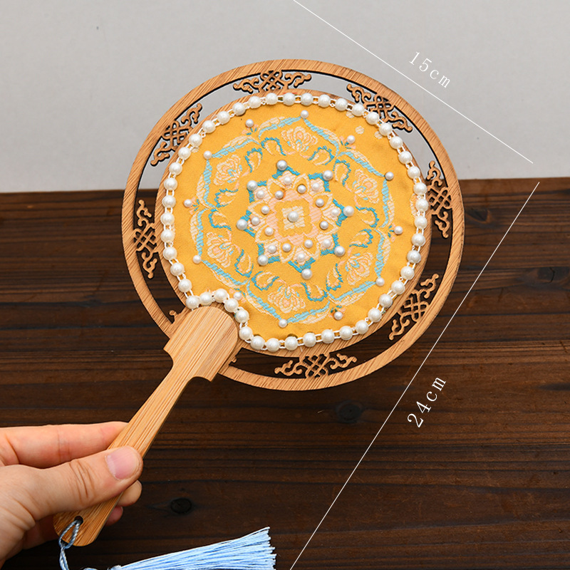 仿宋锦珍珠扇手工diy材料包古风团扇织锦扇子亲子团建沙龙活动礼|undefined
