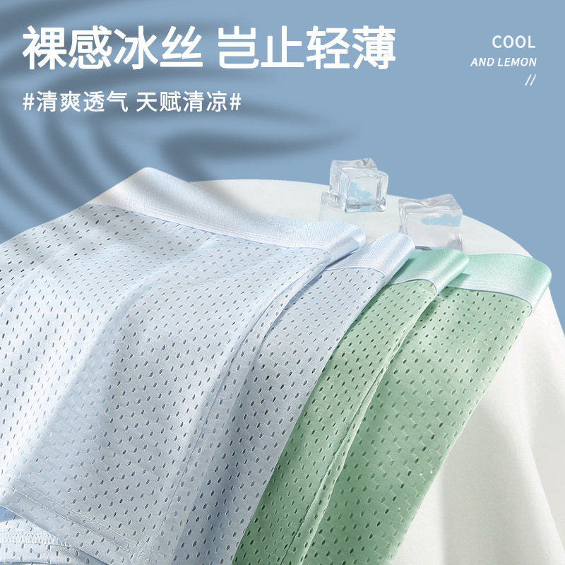 Ropa interior masculina de seda de hielo verano delgada malla de cintura media transpirable Boxer shorts para niños cabeza ropa interior juvenil antibacteriana