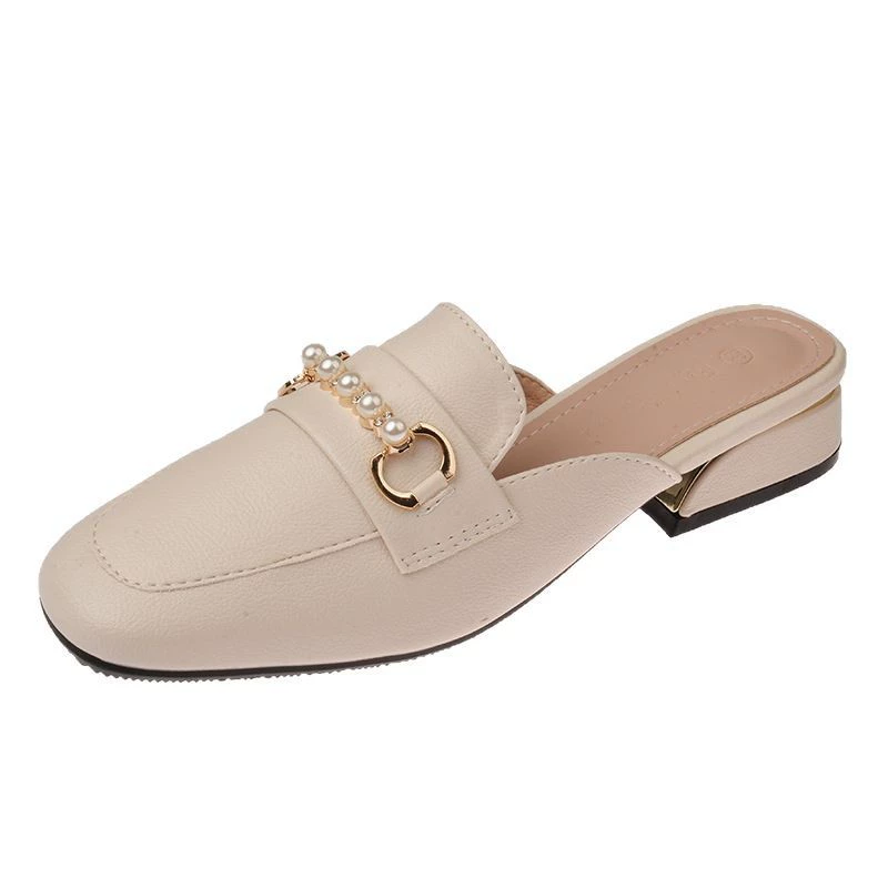 Полуботинки-баотоу для женщин 2025 лето, толстый каблук, мягкая кожа, ленивые мюли, интернет-образ, фея, средний каблук