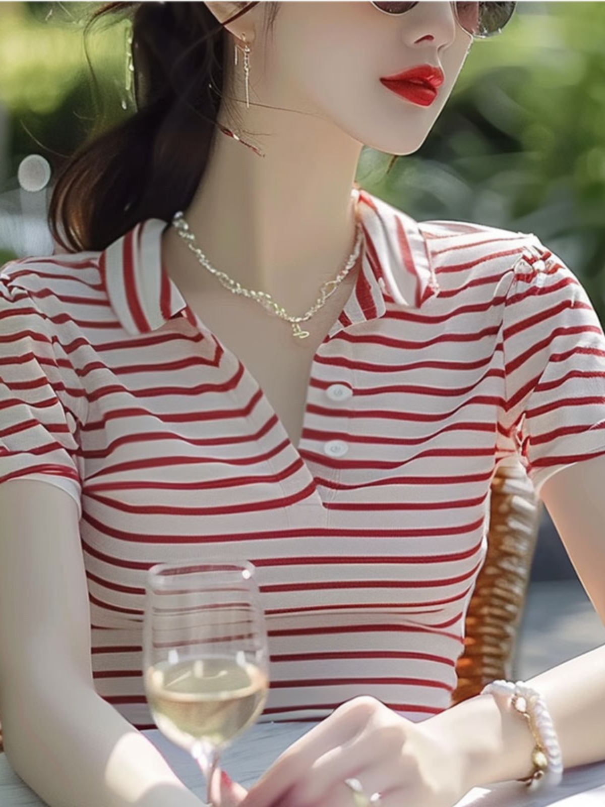 Áo thun polo kẻ sọc tay ngắn thiết kế thời trang mùa hè dành cho nữ — áo phông sọc chi tiết 7