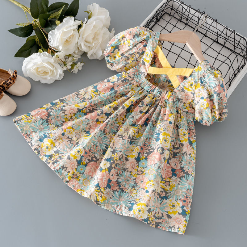 Children's floral skirt girls short-slee...