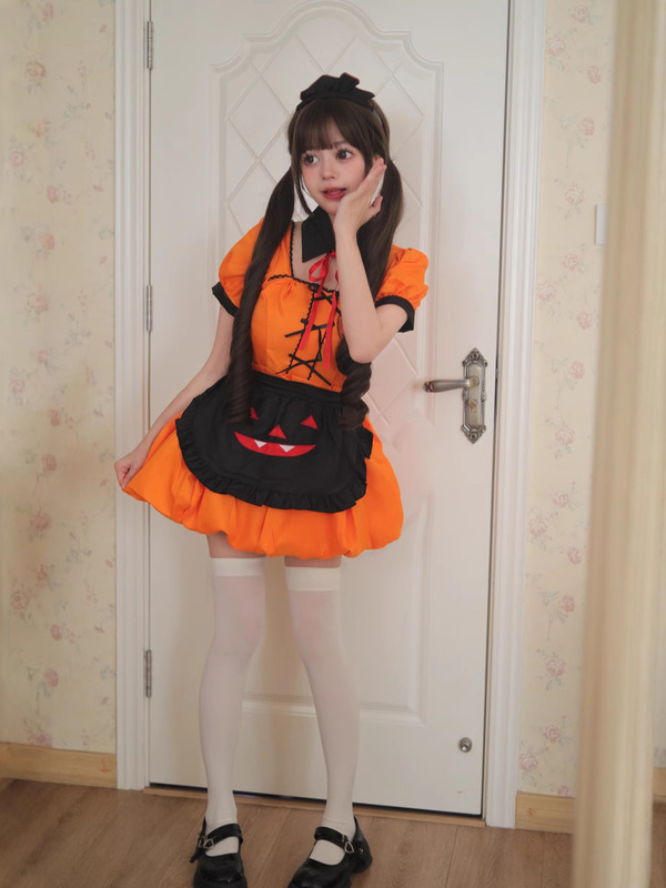 オリジナルクロスボーダーアマゾンハロウィンかぼちゃのメイド服コスプレ服ロリータかわいい二次元女|undefined