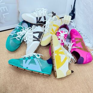 2025 Spring and Summer New Color-Blocked Lace-Up Flat-Heeled Thin-Soled Moral Training Shoes for Women Ballet Sports and Leisure Flat Shoes Trendy