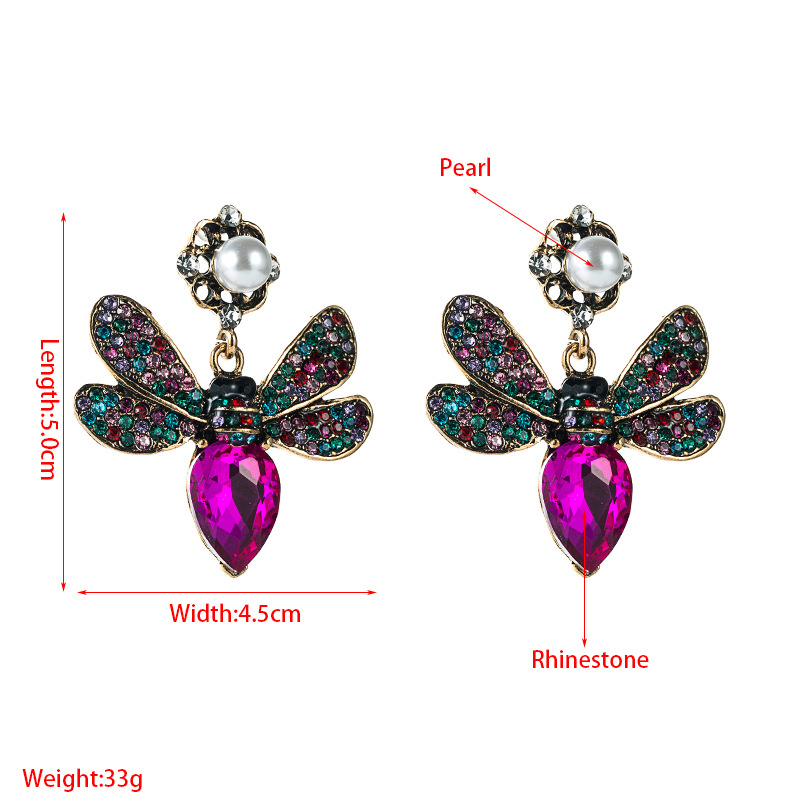 Retro Color Diamond Butterfly Pearl Earrings Wholesale Nihaojewelry display picture 1