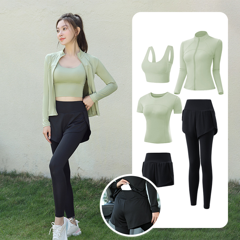 Trajes de yoga para mujeres de verano para correr ropa deportiva suelta rápida ropa seca bolsillo para correr trajes de mujeres de la mañana para correr comercio exterior