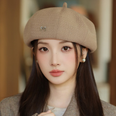 韩系休闲蝴蝶结贝雷帽女秋冬新款显脸小南瓜帽保暖百搭八角蓓蕾帽