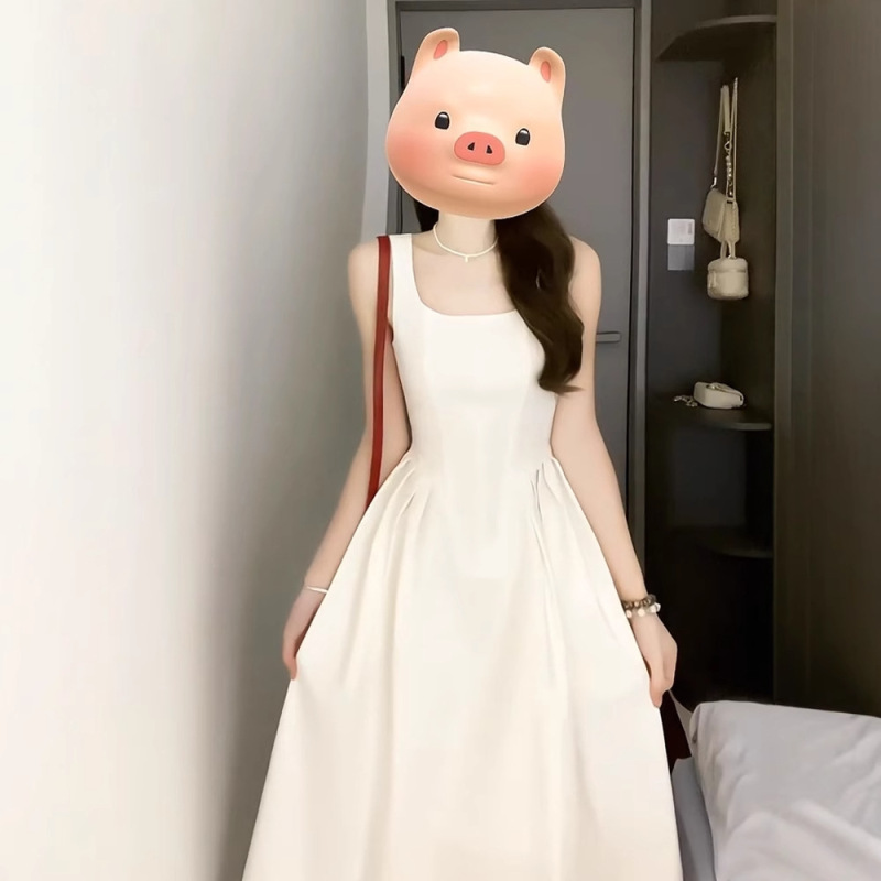 サスペンダーホワイトドレス海辺休暇2025新しいホワイトムーンライトドレス夏の女性のハイエンドフレンチロングドレス|undefined