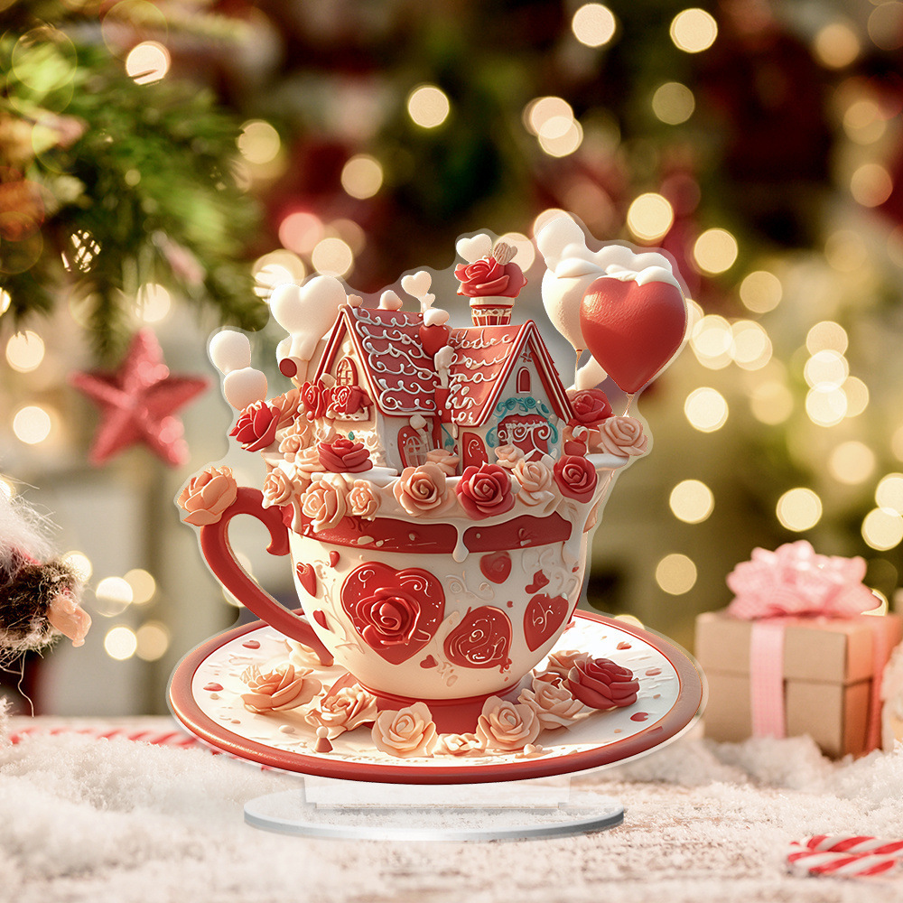 Adornos de mesa de pastel de taza de fantasía de día de San Valentín 2D transfronterizos Adornos impermeables y resistentes al desgaste de Yalic