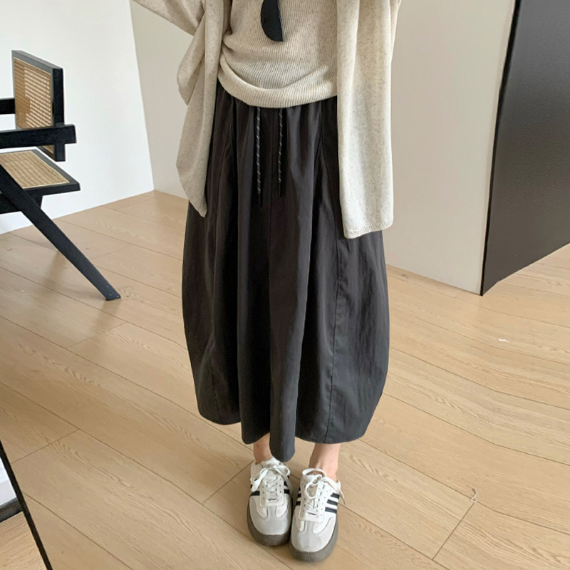 韩系拼接工装南瓜裙女夏季新款宽松高腰显瘦遮肉百搭中长款半身裙|undefined