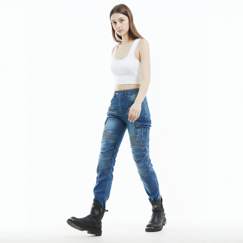 LOONG BIKER pantalones vaqueros de la motocicleta de las mujeres Knight Invierno Polar forrado de la motocicleta caliente montar pantalones anti-caída