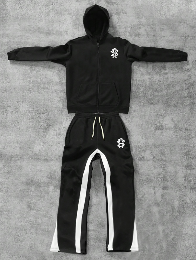 Men's Letter Print Hooded Tracksuit Set With Zip Up Top And Pants_voghion.com