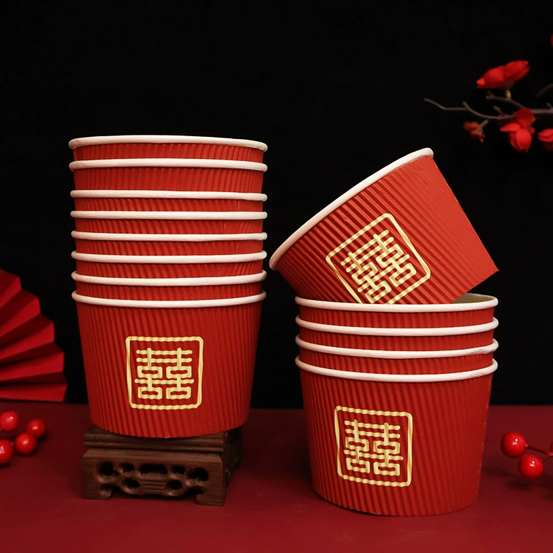 Wedding Disposable Paper Cup with Happy Words for Wedding Super Thick Tea Paper Cup Wedding Banquet Wedding Home Cup Happy Cup Supplies